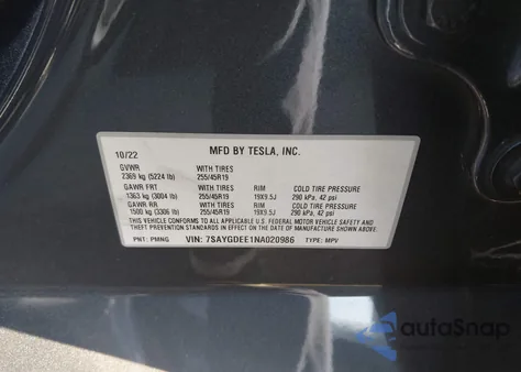 2022 Tesla Model Y Long Range Dual Motor All-Wheel Drive from USA, damaged, VIN 7SAYGDEE1NA020986